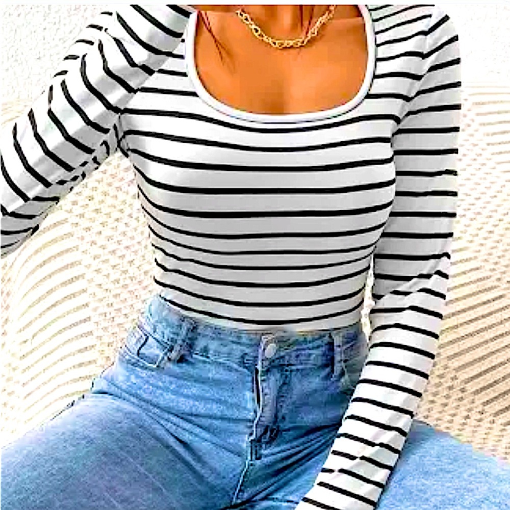 LEOTARD in Black and White Stripes by ON 34TH.  Size Large.